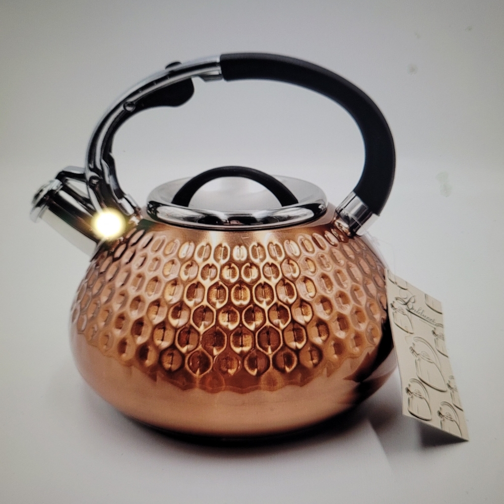 Balduzzi Italian  style stainless steel  tea kettle bronze hammered